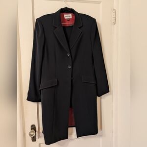 Kasper Black Long Blazer with Red Lining Skirt Suit